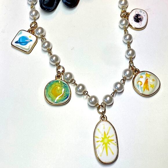 NEW Galaxy Pearl Charm Layering Necklace - Picture 2 of 10
